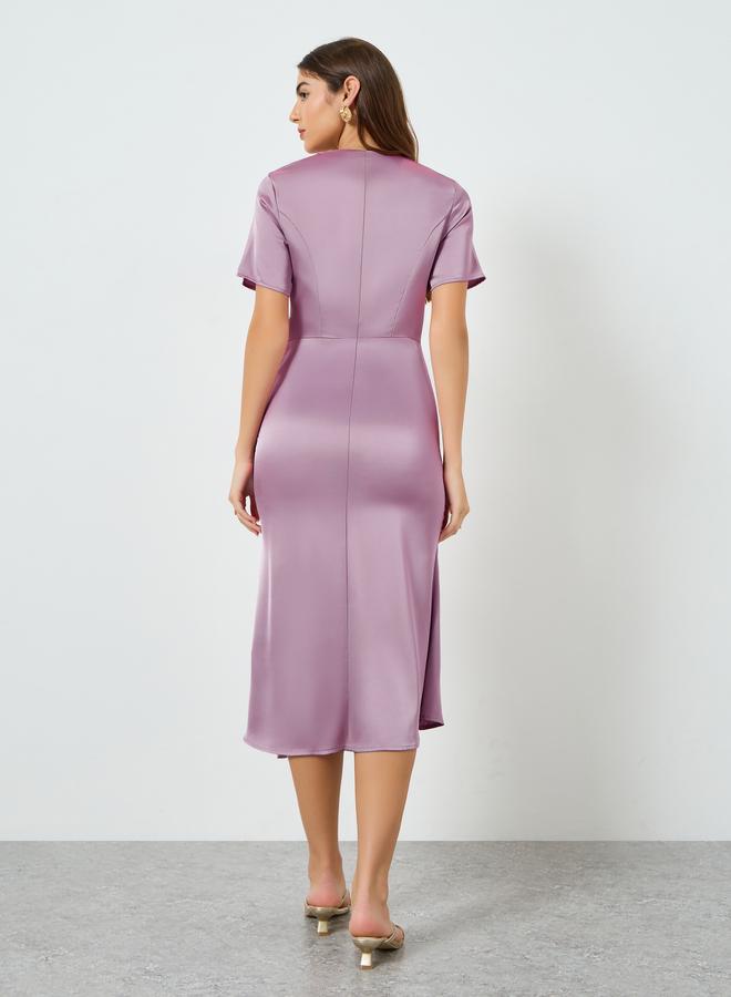 Styli Women Lilac Ruffle Detail Sheath Midi Dress - Image 4